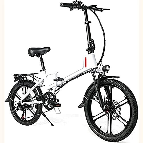 Electric Bike : QTQZ Multi-purpose 20 Inch Electric Bike Foldable City E-bike Men Women 350W 48V 10.4AH LCD Display 7 Speed Shift Front And Rear Bike Lights USB mobile Holder for Travel Outdoor White (Color : White)