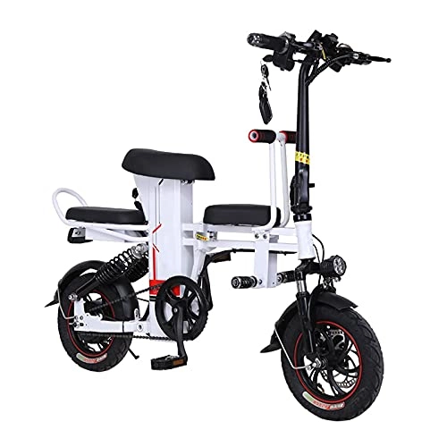 Electric Bike : QTQZ Multi-purpose Folding Electric Bicycle 3 People E-Bikes Adults Electric Bike Removable Lithium Battery Lightweight Commuting Electric Bicycle for Teenager Travel Outdoor Men And Women White
