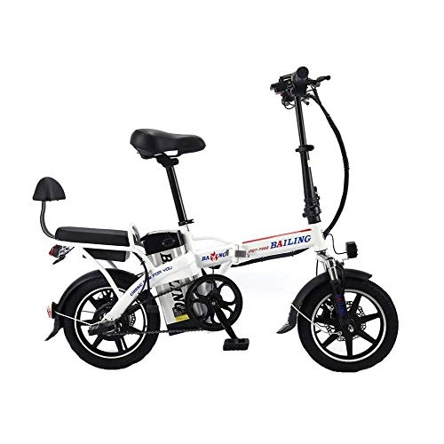 Electric Bike : QUETAZHI 14 Inches Foldable Electric Bicycle, An Electric Bicycle Foldable, Portable Bicycle Safety Adjustable, 350 Watts, The Maximum Speed Of 25 Km / H, 150 Kg Payload QU526 (Color : White)