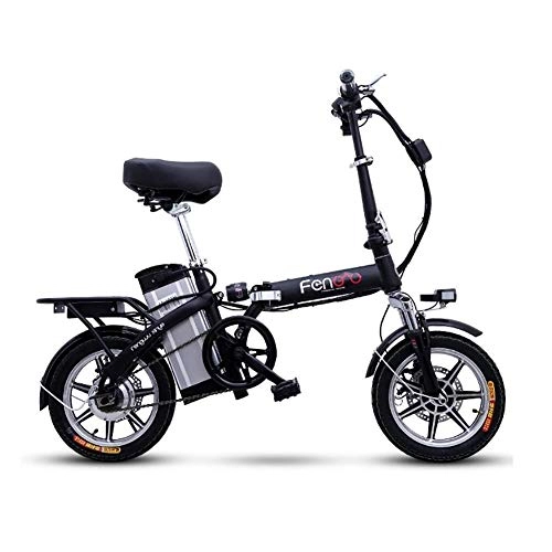 Electric Bike : QUETAZHI Electric Bicycle 14 Inches, With Detachable Lithium Battery 48V 18AH Lithium Battery 250w Adult High-speed Motor, The Electric Foldable Bike QU526 (Color : Black)