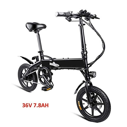 Electric Bike : QUETAZHI Electric Bicycle, Electric Bicycle Folding 25KM / H 250W Electric Bicycle With 7.8Ah Lithium-ion Battery, Three Modes Of Operation Of The Tire 14 Inches QU526 (Color : Black)