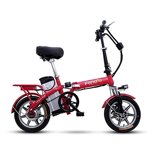 Electric Bike : QUETAZHI Foldable Electric Bicycle, Electric Car Adult Folding 25km / H Bicycles 250W, Electric Bikes Sail For Mileage 110km Load Capacity 150kg QU526 (Color : Red)