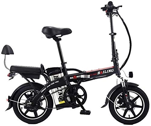 Electric Bike : QUETAZHI Foldable Electric Bicycle Sand Snow Bike 14"Ebike 350W Electric Mopeds Movable Electric Bike Lithium Battery 48V 10Ah QU526 (Color : Black)