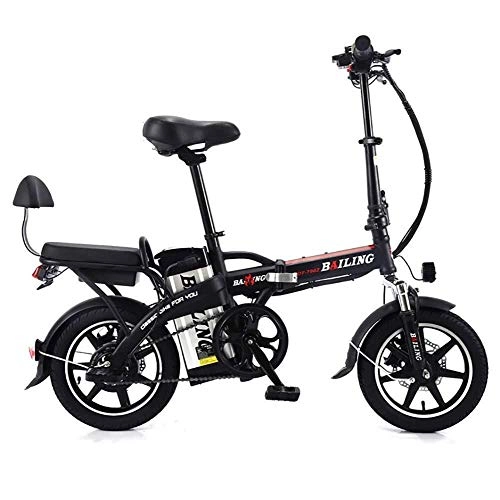 Electric Bike : QUETAZHI Folding Electric Bike Ebike 350W Motor Cycle In Three Modes 25km / H Range E Bicycle Electric Bicycle Tire 14 Inches QU526 (Color : Black)