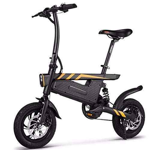Electric Bike : Quino Electric Bicycle, Mini Electric Mountain Bikes for Adults Foldable Adjustable Lightweight Pedal 36V Lithium Ion Battery Up to 30km 25km / h Double Disc Brake System Black