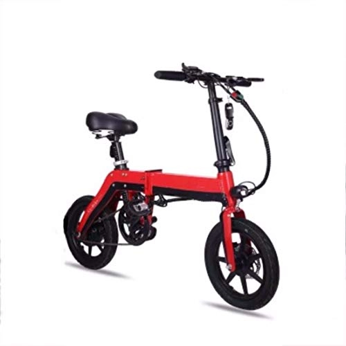 Electric Bike : Quino Electric Bike Foldable for Adults, Mini Mobility Scooter Lightweight Adjustable Bikes with Removable 36V Lithium Battery, City Bicycle Magnesium Alloy One-Piece Wheel Yellow / Red / White Red-5a