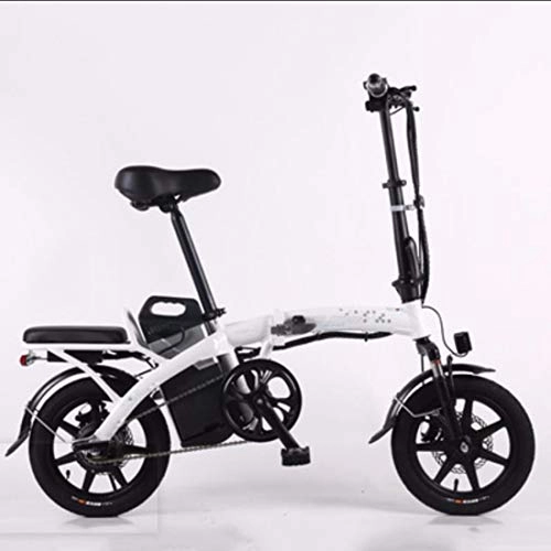 Electric Bike : Quino Electric Bike Foldable, Mini Electric Mountain Bikes for Adults Adjustable Lightweight Bikes with Removable Waterproof Large Capacity 48V Lithium Battery and Charger White-8ah