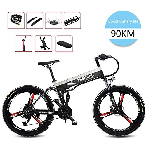 Electric Bike : QYL 26" Electric Mountain Bike, Foldable Adult Double Disc Brake And Full Suspension Mountainbike, Aluminum Alloy Frame Smart LCD Meter, 27 Speed(48V10ah400w)