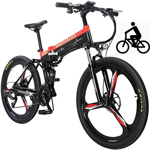 Electric Bike : QYL 26" Mountain Bike Foldable 48V 400W 10Ah Double Disc Brake Electric Adult Bicycle Adjustable Seat Full Suspension, 27 Speed Shifter, A