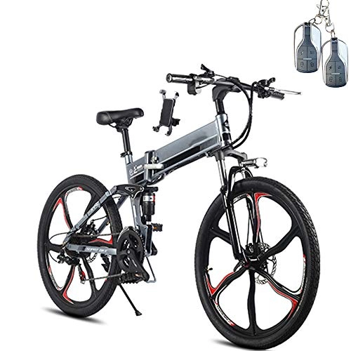 Electric Bike : QYL 350W Electric Mountain Bicycle, with 48V Removable 10AH Lithium Battery LCD Display E-Bike Premium Full Suspension for Adult, Gray