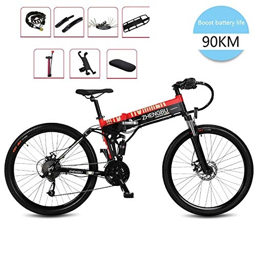 Electric Bike : QYL Electric Bike Folding Fat Tire Snow Double Disc Brake Mountain Bicycle Adjustable Seat Aluminum Alloy Frame Smart LCD Meter, 27 Speed