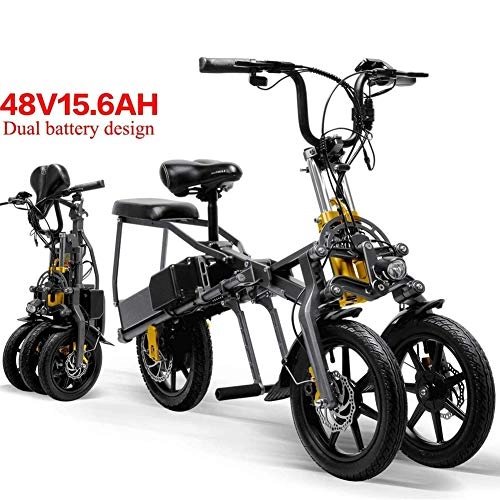 Electric Bike : QYL Electric Bike for Adult Foldable Three Wheels, Removable 48V 15.6AH Lithium-Ion Battery Electric Mountain Bike, Big Wheels Sport