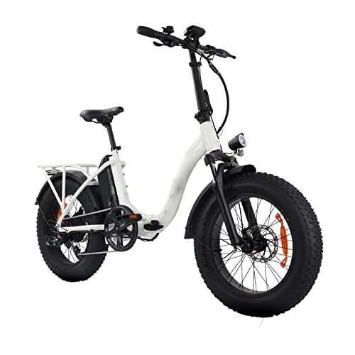 Electric Bike : QYTECzxc Mens Bicycle Folding Electric Bike Snow Bike Lithium BatteryFat Tire (Color : White)