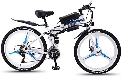 Electric Bike : QZ Folding Adult Electric Mountain Bike, 350W Snow Bikes, Removable 36V 8AH Lithium-Ion Battery for, Premium Full Suspension 26 Inch 27 speed (Color : White, Size : 27 speed)