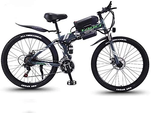 Electric Bike : QZ Folding Electric Mountain Bike, 350W Snow Bikes, Removable 36V 8AH Lithium-Ion Battery for, Adult Premium Full Suspension 26 Inch Electric Bicycle (Color : Grey, Size : 27 speed)