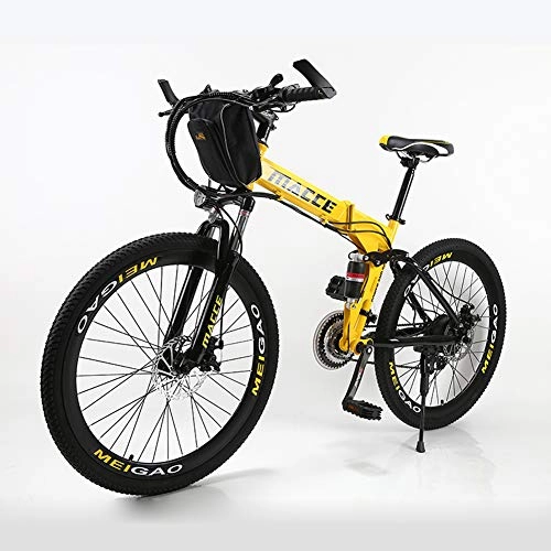 Electric Bike : Radiancy Inc Electric Mountain Bike for Adults, Folding Electric Cyclocross Road Bike, 250W 26'' Electric Bicycle with Removable 36V 8AH / 20 AH Lithium-Ion Battery for Adults, 21 Speed Shifter, Yellow