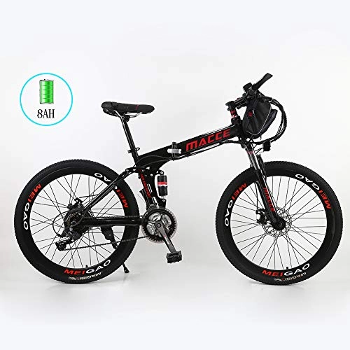 Electric Bike : Radiancy Inc Folding Electric Mountain Bike for Adults, Removable Charging Electric Cyclocross Road Bike, 250W 26''With 36V 8AH / 20 AH Lithium-Ion Battery for Adults, 21 Speed Shifter, Black, 8A