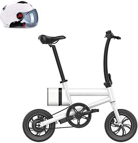Electric Bike : RDJM Ebikes, 12" Foldaway, 36V / 6AH City Electric Bike, 250W Assisted Electric Bicycle Sport Mountain Bicycle with Removable Lithium Battery, Black (Color : White)