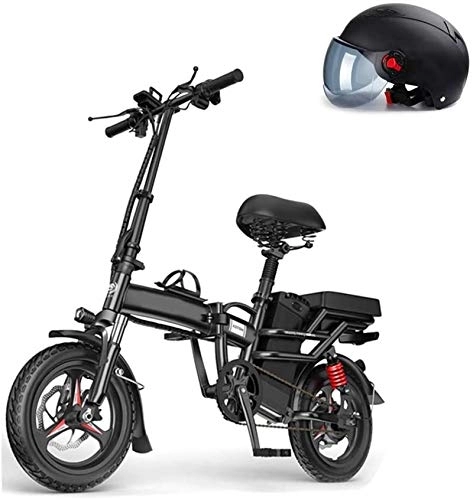 Electric Bike : RDJM Ebikes, 14'' Folding Electric Bike Ebike, 250W Motor Electric Bicycle with 48V 10AH Removable Lithium-Ion Battery, Dual Disc Brakes, Foldable Handle (Color : Black)