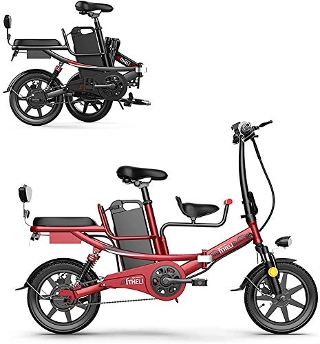 Electric Bike : RDJM Ebikes, 14" Folding Electric Bike for Adults, 400W Electric Bicycle, Commute Ebike, Removable Lithium Battery 48V, Red, 8AH