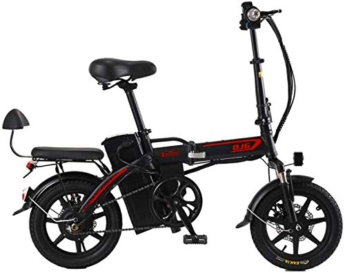 Electric Bike : RDJM Ebikes, 14-Inch Folding Electric Bicycle 48V240w20ah Pure Electric Endurance 70Km To 80Km Aluminum Alloy Shock-Absorbing Tubeless Tires for Takeaway (Color : Black)