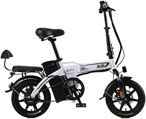 Electric Bike : RDJM Ebikes, 14-Inch Folding Electric Bicycle 48V240w20ah Pure Electric Endurance 70Km To 80Km Aluminum Alloy Shock-Absorbing Tubeless Tires for Takeaway (Color : White)
