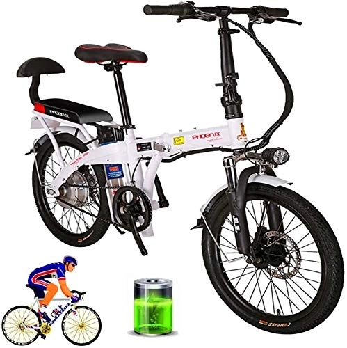 Electric Bike : RDJM Ebikes, 20" Electric Mountain Bike Foldable Adult Double Disc Brake and Full Suspension Mountain Bikes Bicycle Adjustable Seat LCD Meter（48V 12Ah 250W） (Color : White, Size : 8Ah)
