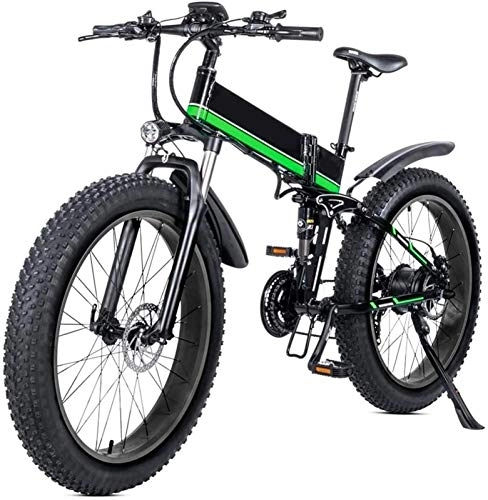 Electric Bike : RDJM Ebikes, 26 Electric Folding Mountain Bike with Removable 48v 12ah Lithium-ion Battery 1000w Motor Electric Bike E-bike with Lcd Display and Removable Lithium Battery (Color : Green)