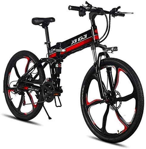 Electric Bike : RDJM Ebikes, 26 Inch Adult Electric Mountain Bike, Magnesium Aluminum Alloy Foldable Electric Bicycle, 48V Lithium Battery / LCD Display / 21 Speed (Color : B, Size : 60KM)