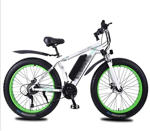 Electric Bike : RDJM Ebikes, 26 inch Electric Bikes 48V / 13Ah lithium battery Double shock absorber Disc Brake, 4.0Fat tire Bicycle LED display Outdoor Cycling Travel Work Out (Color : White)