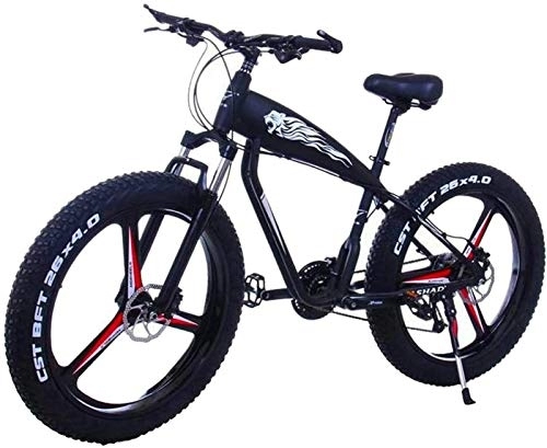 Electric Bike : RDJM Ebikes, 26inch Fat Tire Electric Bike 48V 10Ah / 15Ah Large Capacity Lithium Battery City Adult E-Bikes 21 / 24 / 27 / 30 Speeds Electric Mountain Bicycle (Color : 10ah, Size : BlackA)