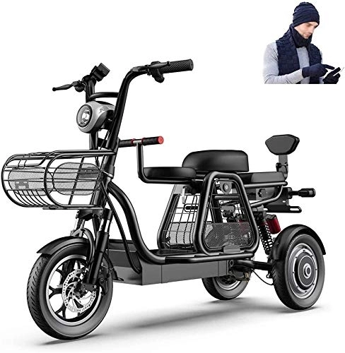 Electric Bike : RDJM Ebikes, 3 Wheel Electric Bike for Adult 500W 48V Mountain Electric Scooter 12 In Electric Bicycle Multiple Shock Absorption with Storage Basket and Kid Seat for Family with Children or Pets