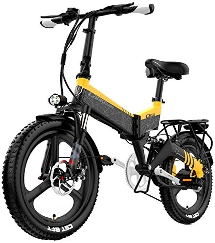 Electric Bike : RDJM Ebikes, 400W 20 Inch Folding Electric Bicycle Mountain Beach Snow Bike for Adults Aluminum Electric Scooter E-Bike with Removable 48V 10.4Ah Lithium Battery (Color : Yellow, Size : 48v12.8Ah)