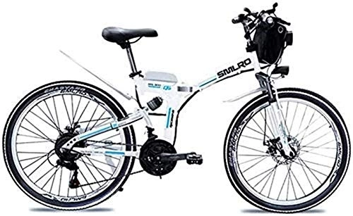 Electric Bike : RDJM Ebikes, 48V 8AH / 10AH / 15AHL Lithium Battery Folding Bike MTB Mountain Bike E-Bike 21 Speed Bicycle Intelligence Electric Bike with 350W Brushless Motor (Color : White, Size : 48V15AH350w)