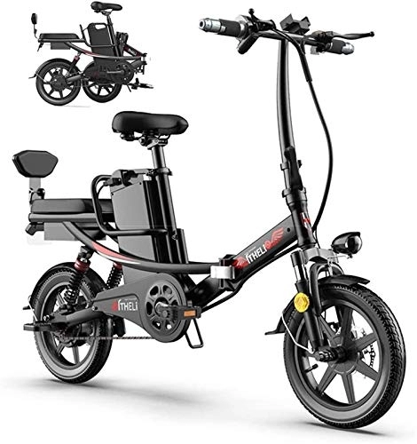 Electric Bike : RDJM Ebikes, Adult Folding Electric Bikes Comfort Bicycles Hybrid Recumbent / Road Bikes, with LED Front Light Easy To Store in Caravan Motor Home Silent Motor E-Bike for Cycling (Color : Black)