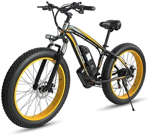 Electric Bike : RDJM Ebikes, Electric Bicycle 48V 27 Speed Disc Brake Aluminum Alloy 15AH Lithium Battery 26" 4.0 Wide Wheel Snowmobile Suitable for Commuting Travel with A Maximum Load of 150 Kg (Color : Yellow)