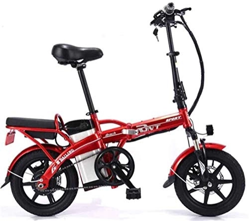 Electric Bike : RDJM Ebikes, Electric Bicycle Carbon Steel Folding Lithium Battery Car Adult Double Electric Bicycle Self-Driving Takeaway, Red, 10A