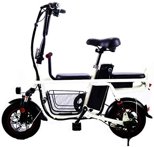 Electric Bike : RDJM Ebikes, Electric Bicycle Folding Lithium Battery Two-Wheel Electric Bicycle Adult Parent-Child Travel Double Shock-Absorbing Pet (Color : White, Size : 8A)