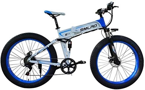 Electric Bike : RDJM Ebikes, Electric Bicycle Folding Mountain Power-Assisted Snowmobile Suitable for Outdoor Sports 48V350W Lithium Battery, Blue, 36V10AH