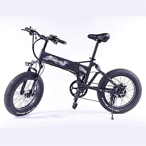 Electric Bike : RDJM Ebikes, Electric Bicycle Folding Snow Lithium Battery Wide Tire Electric Bicycle Adult Commuter Fitness Aluminum Alloy 350W, Gray, 48V