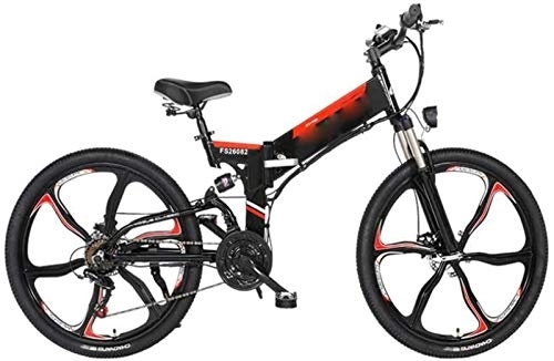 Electric Bike : RDJM Ebikes, Electric Bicycle Folding Transportation Electric Mountain Bike Double Disc Brake Shock Absorption Commuter Fitness (Color : Black, Size : 10AH)