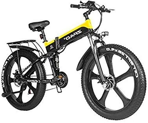 Electric Bike : RDJM Ebikes, Electric Bike, Folding E-Bike With 48V 12.8AH Removable Charging Lithium Battery / 21 Speed / 26Inch Super Lightweight, Urban Commuter Bicycle For Ault Men Women (Color : Yellow)