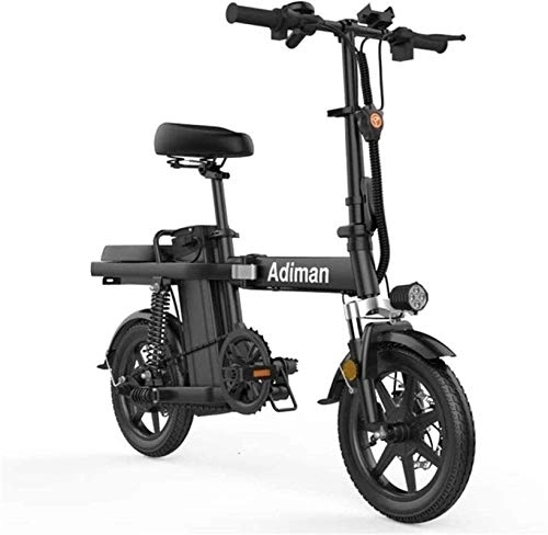 Electric Bike : RDJM Ebikes Fast Electric Bikes for Adults 14 inch 48V 8Ah Lithium Battery Electric Bicycle Light Driving Adult Battery Detachable Aluminum Alloy Commuter E-Bike (Color : Black)