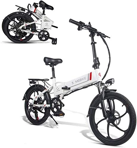 Electric Bike : RDJM Ebikes, Folding Electric Bike, 350W Motor 20 inch Urban Commuter Electric Bike for Adults 48V 10.4Ah Removable Lithium Battery 7-speed Gear and Three Working Modes (Color : White)