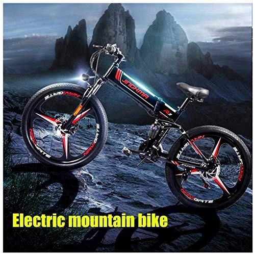 Electric Bike : RDJM Ebikes, Folding Electric Mountain Bike 48V 10.4Ah Removable Lithium Battery Beach Snow Folden Electric Bicycle City Commute Adult 350w Mountain E-Bike (Color : Black)