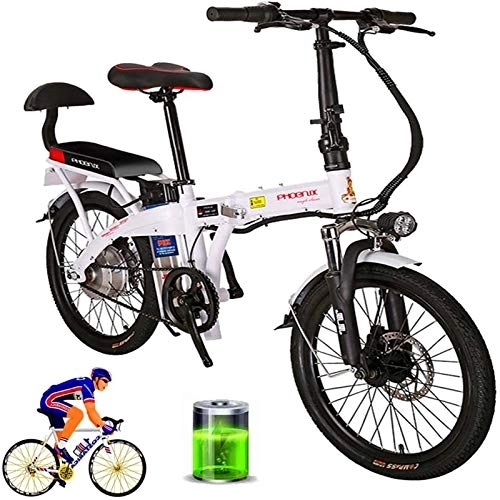 Electric Bike : RDJM Electric Bike, 20" Electric Mountain Bike Foldable Adult Double Disc Brake And Full Suspension Mountain Bikes Bicycle Adjustable Seat LCD Meter（48V 12Ah 250W） (Color : White, Size : 8Ah)