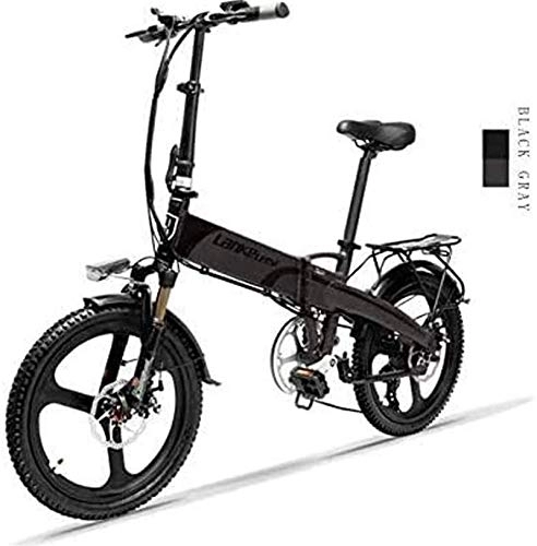 Electric Bike : RDJM Electric Bike, 20-inch Foldable Electric Bike 48V / 240W 12.8Ah Lithium Battery 7 Speed Electric Bike 5 Speed Adult Male And Female Mini Mountain Bike with Anti-theft Device (Color : Black)