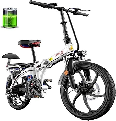 Electric Bike : RDJM Electric Bike, 48V Folding Electric Bike 250W 20'' Electric Bicycle with Removable 8Ah / 12Ah Lithium-Ion Battery - Seat Handlebar Height Can Be Adjusted (Color : White, Size : 8Ah)