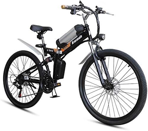 Electric Bike : RDJM Electric Bike, Folding electric bicycle, 26-inch portable electric mountain bike high carbon steel frame double disc brake with front LED light 36V / 8AH
