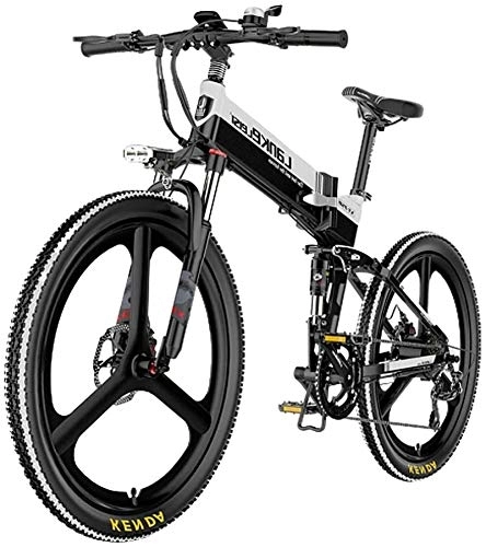 Electric Bike : RDJM Electric Bike, Folding Mountain Bike, 400W 48V 10AH Shimano 7 Speed Magnesium Alloy Rim Bicycle, 26" Off-Road Tires Waterproof E-Bike for Adult (Color : Black)